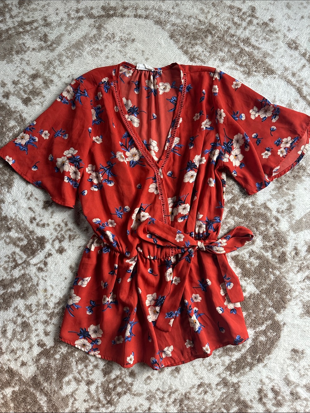 Sienna Sky Red Floral V-Neck Tie-Waist Blouse